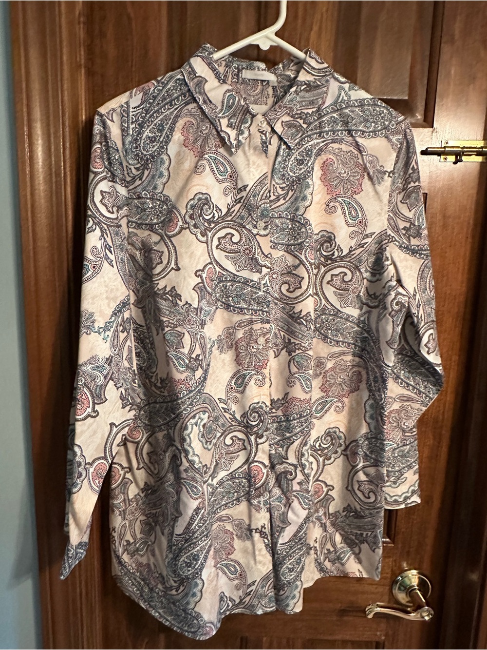 Chico's Cream Paisley Button-Up with Blue & Pink Accents